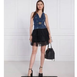 PINKO
tulle-hem denim dress  like NEW